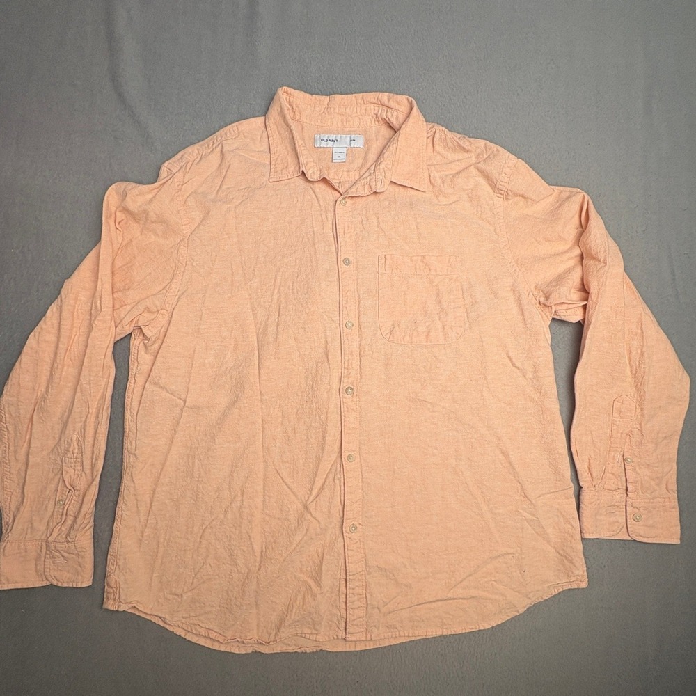 Old Navy Slim Fit Linen Blend Button Down Shirt Mens XXL Peach Long Sleeve